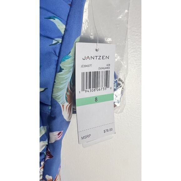 Jantzen Womens Sz 8 Blue Floral Cut Out Bandeau Swim Top Detachable Straps NEW - Picture 4 of 8